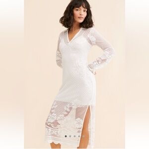 SAYLOR Bellona Midi Ivory Lace Dress, Size M